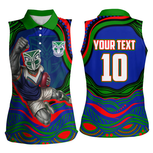 Personalized New Zealand Warriors Women Sleeveless Polo Shirt Aboriginal Dot Art - Dreamtime Rugby Mascot