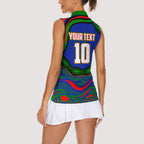 Personalized New Zealand Warriors Women Sleeveless Polo Shirt Aboriginal Dot Art - Dreamtime Rugby Mascot