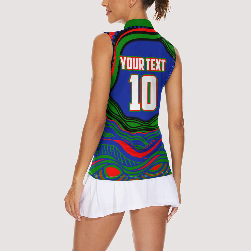Personalized New Zealand Warriors Women Sleeveless Polo Shirt Aboriginal Dot Art - Dreamtime Rugby Mascot