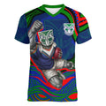 Personalized New Zealand Warriors Women V-Neck T-Shirt Aboriginal Dot Art - Dreamtime Rugby Mascot