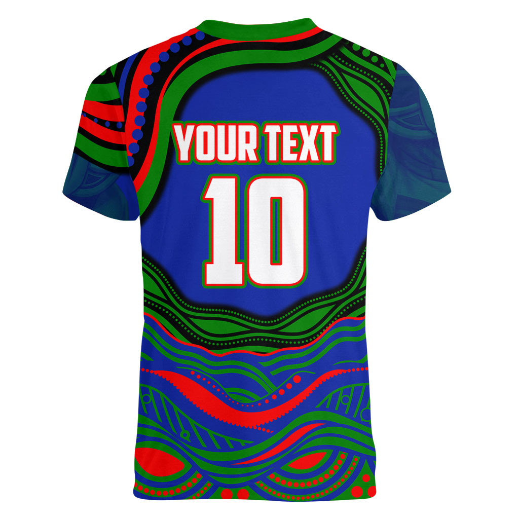 Personalized New Zealand Warriors Women V-Neck T-Shirt Aboriginal Dot Art - Dreamtime Rugby Mascot