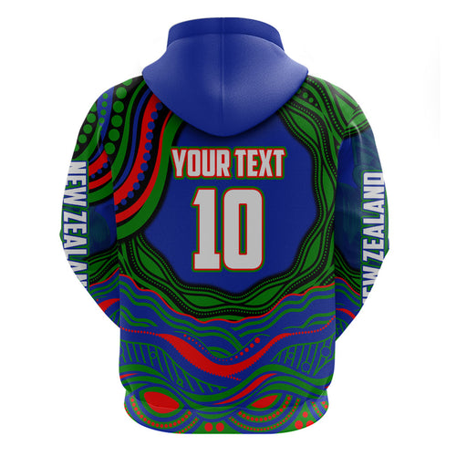 Personalized New Zealand Warriors Zip Hoodie Aboriginal Dot Art - Dreamtime Rugby Mascot
