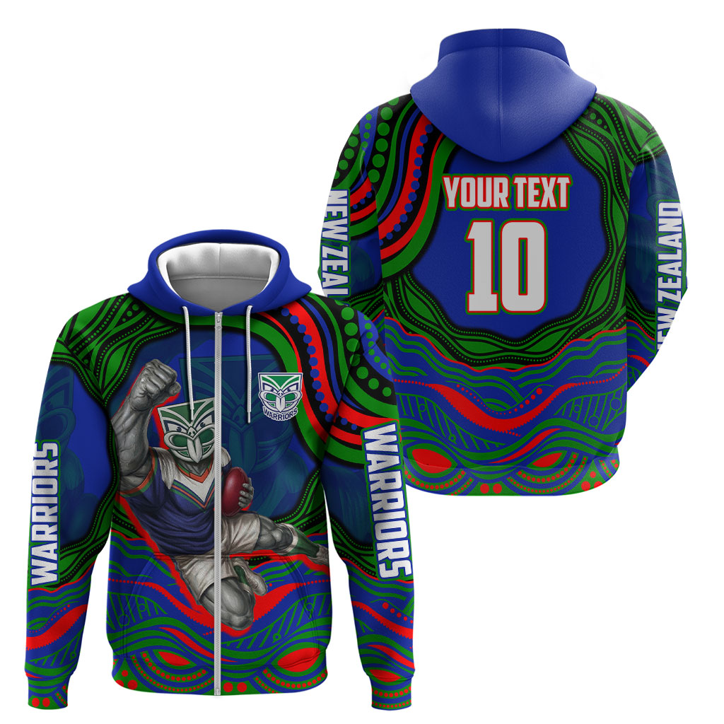 Personalized New Zealand Warriors Zip Hoodie Aboriginal Dot Art - Dreamtime Rugby Mascot