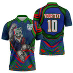 Personalized New Zealand Warriors Zipper Polo Shirt Aboriginal Dot Art - Dreamtime Rugby Mascot