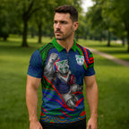 Personalized New Zealand Warriors Zipper Polo Shirt Aboriginal Dot Art - Dreamtime Rugby Mascot