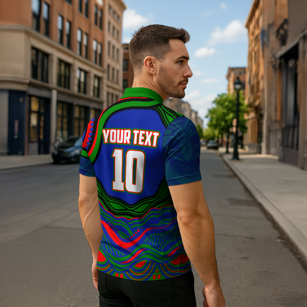 Personalized New Zealand Warriors Zipper Polo Shirt Aboriginal Dot Art - Dreamtime Rugby Mascot