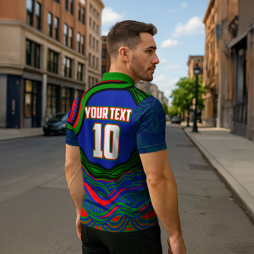 Personalized New Zealand Warriors Zipper Polo Shirt Aboriginal Dot Art - Dreamtime Rugby Mascot