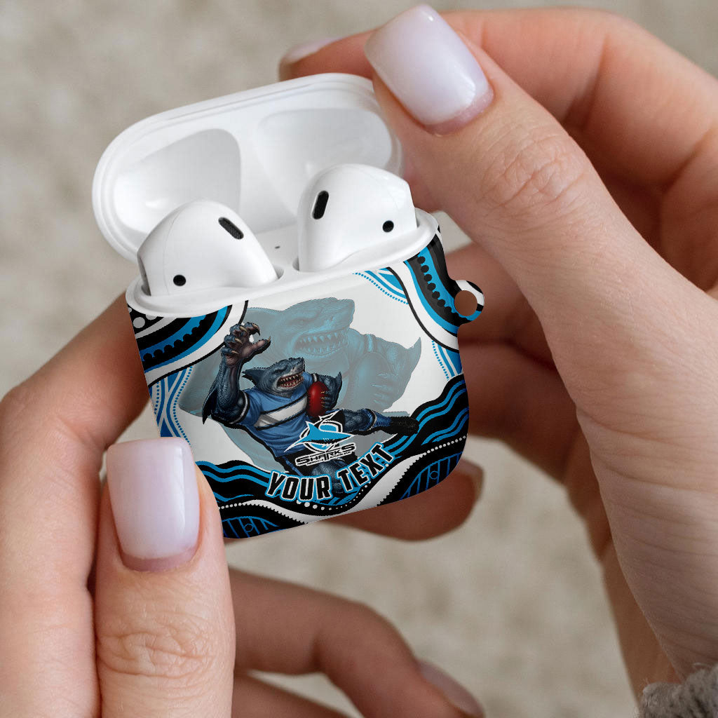 Personalized Cronulla Sutherland Sharks AirPods Case Aboriginal Dot Art - Dreamtime Rugby Mascot