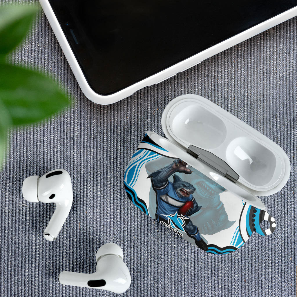 Personalized Cronulla Sutherland Sharks AirPods Case Aboriginal Dot Art - Dreamtime Rugby Mascot