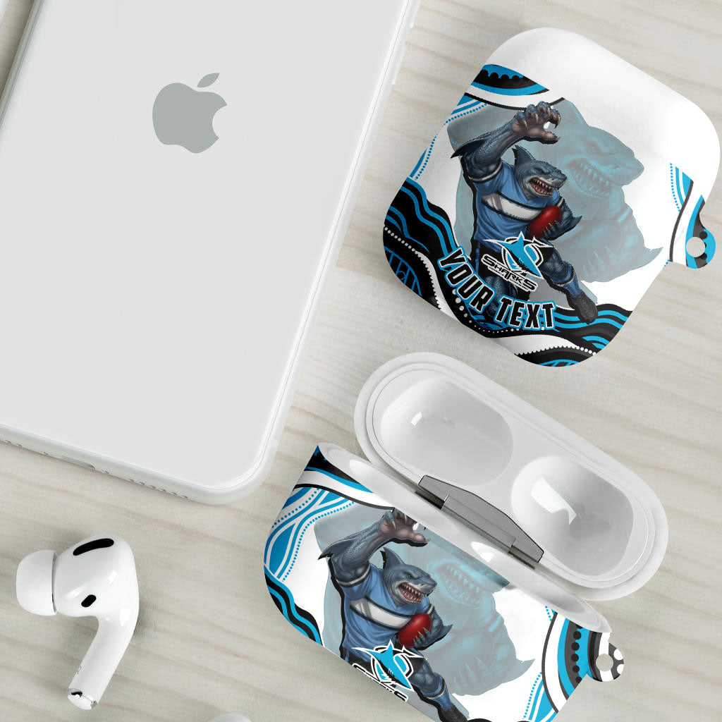 Personalized Cronulla Sutherland Sharks AirPods Case Aboriginal Dot Art - Dreamtime Rugby Mascot