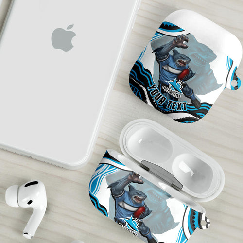 Personalized Cronulla Sutherland Sharks AirPods Case Aboriginal Dot Art - Dreamtime Rugby Mascot