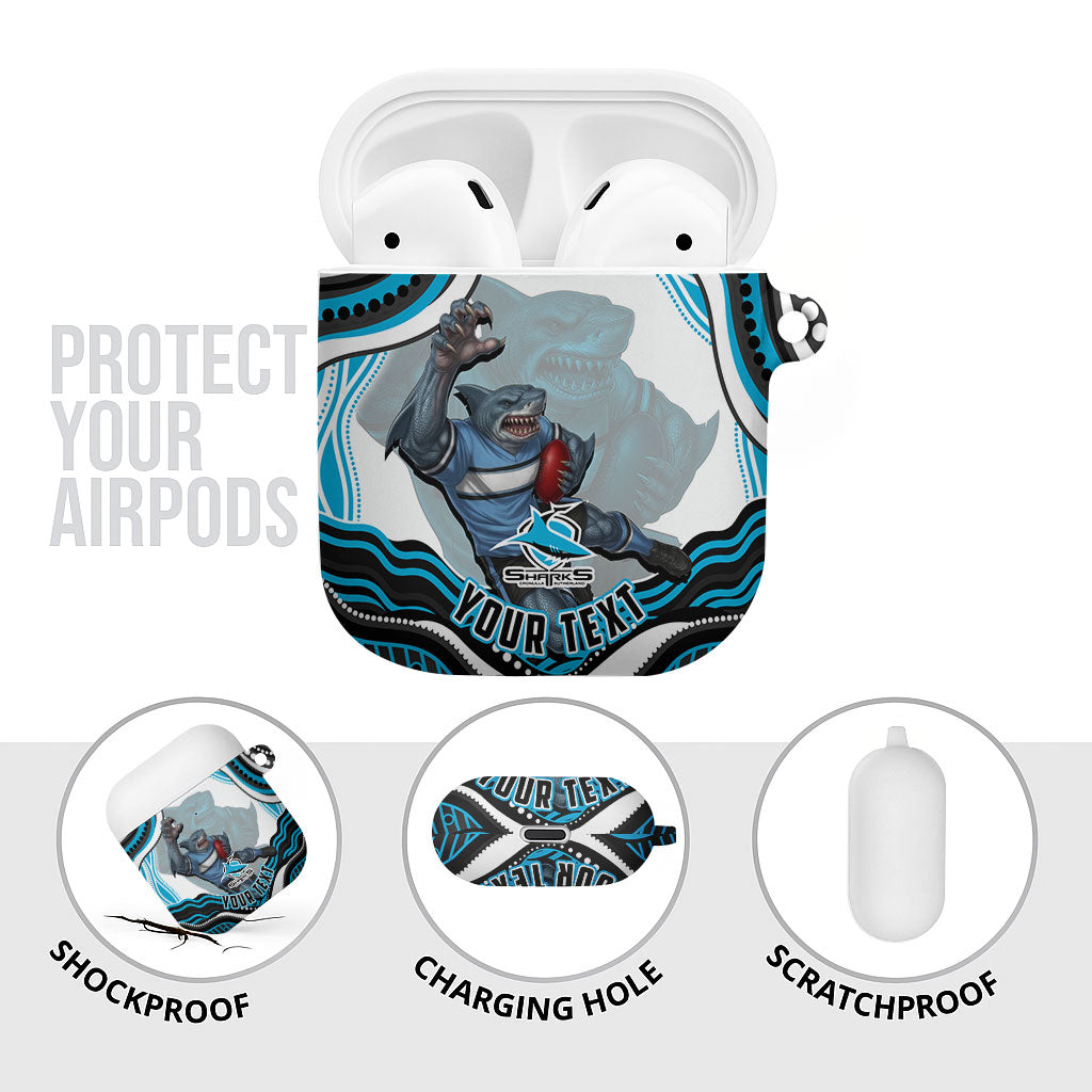 Personalized Cronulla Sutherland Sharks AirPods Case Aboriginal Dot Art - Dreamtime Rugby Mascot