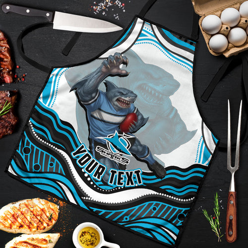 Personalized Cronulla Sutherland Sharks Apron Aboriginal Dot Art - Dreamtime Rugby Mascot