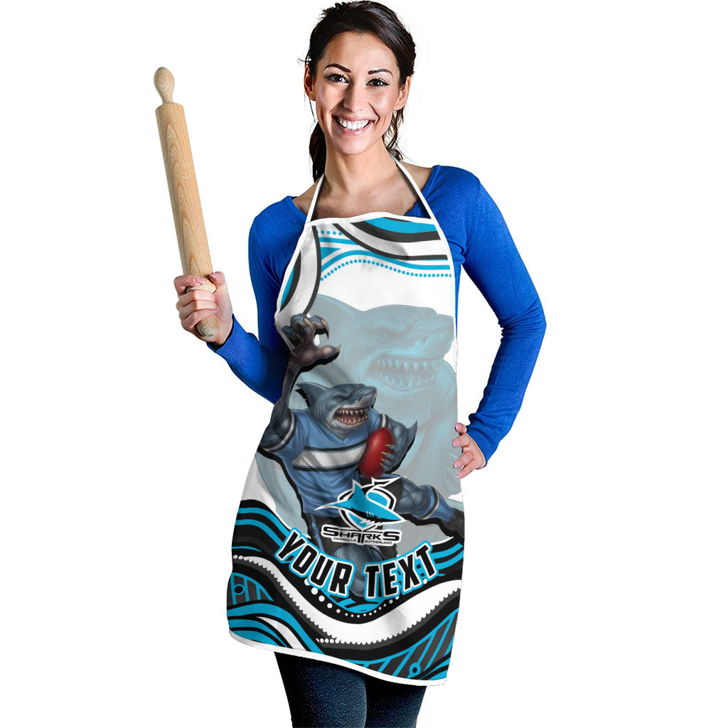 Personalized Cronulla Sutherland Sharks Apron Aboriginal Dot Art - Dreamtime Rugby Mascot