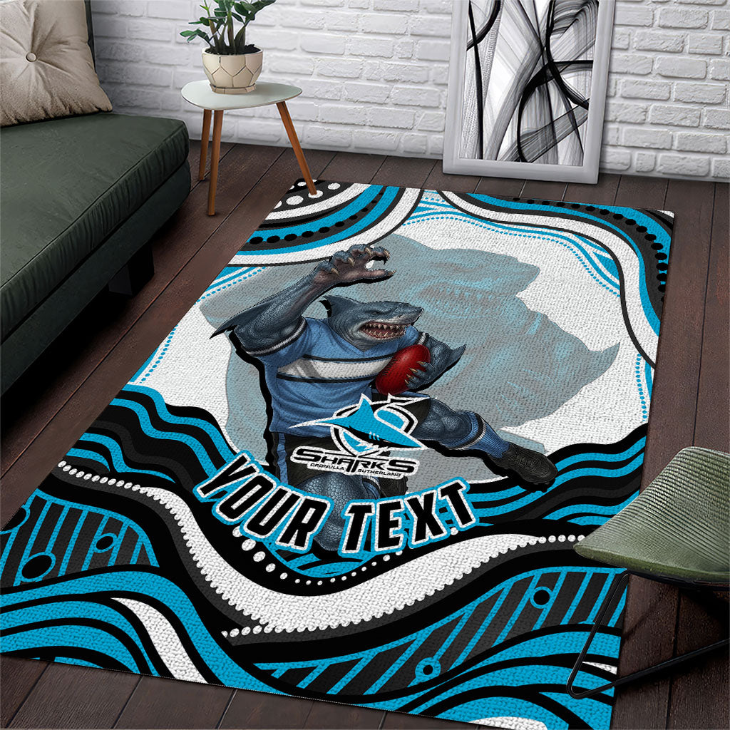 Personalized Cronulla Sutherland Sharks Area Rug Aboriginal Dot Art - Dreamtime Rugby Mascot