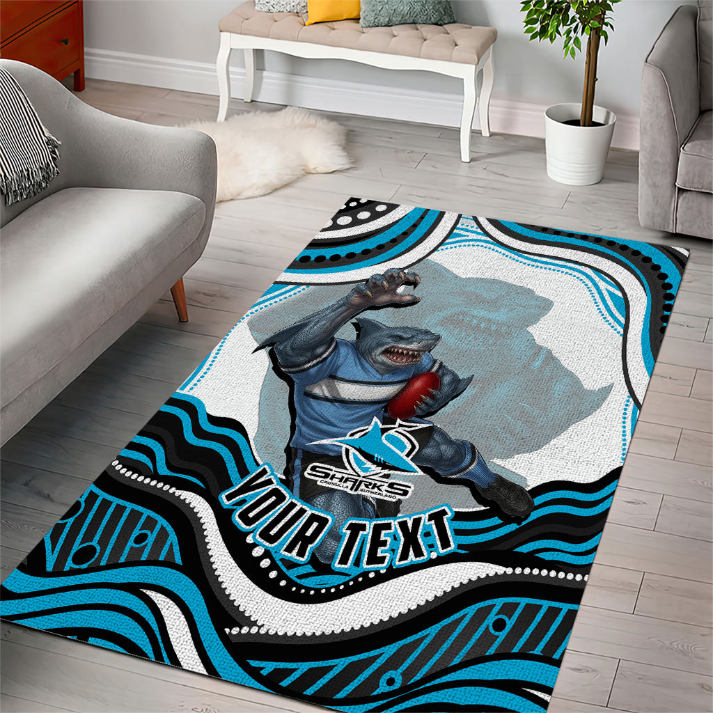 Personalized Cronulla Sutherland Sharks Area Rug Aboriginal Dot Art - Dreamtime Rugby Mascot