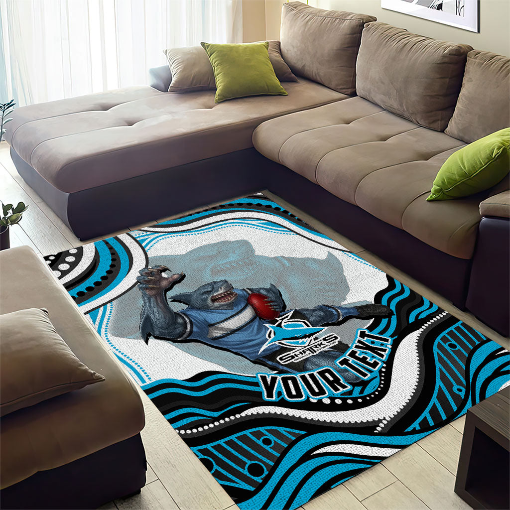 Personalized Cronulla Sutherland Sharks Area Rug Aboriginal Dot Art - Dreamtime Rugby Mascot