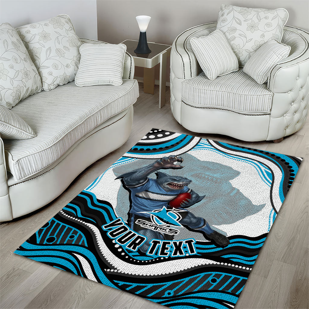 Personalized Cronulla Sutherland Sharks Area Rug Aboriginal Dot Art - Dreamtime Rugby Mascot