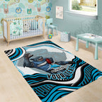 Personalized Cronulla Sutherland Sharks Area Rug Aboriginal Dot Art - Dreamtime Rugby Mascot