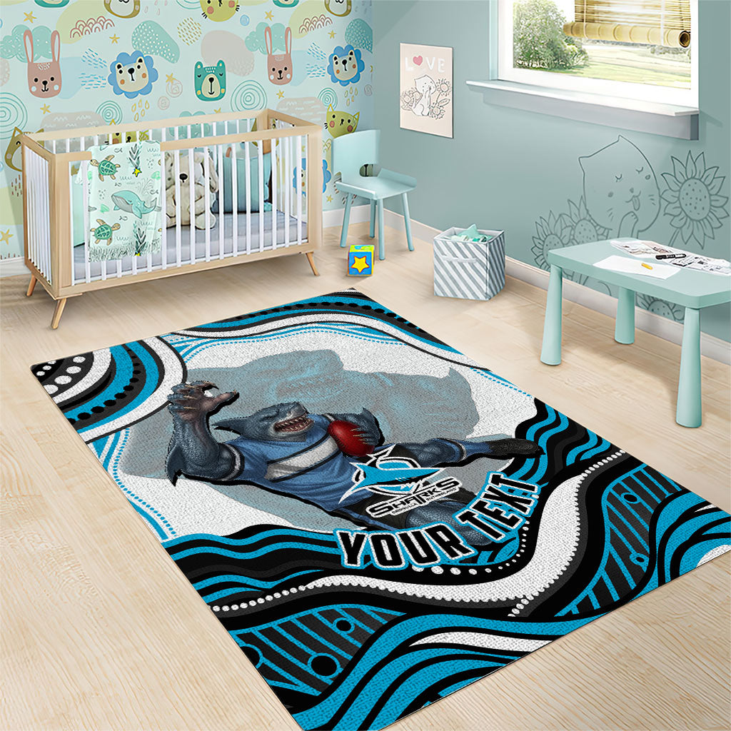 Personalized Cronulla Sutherland Sharks Area Rug Aboriginal Dot Art - Dreamtime Rugby Mascot