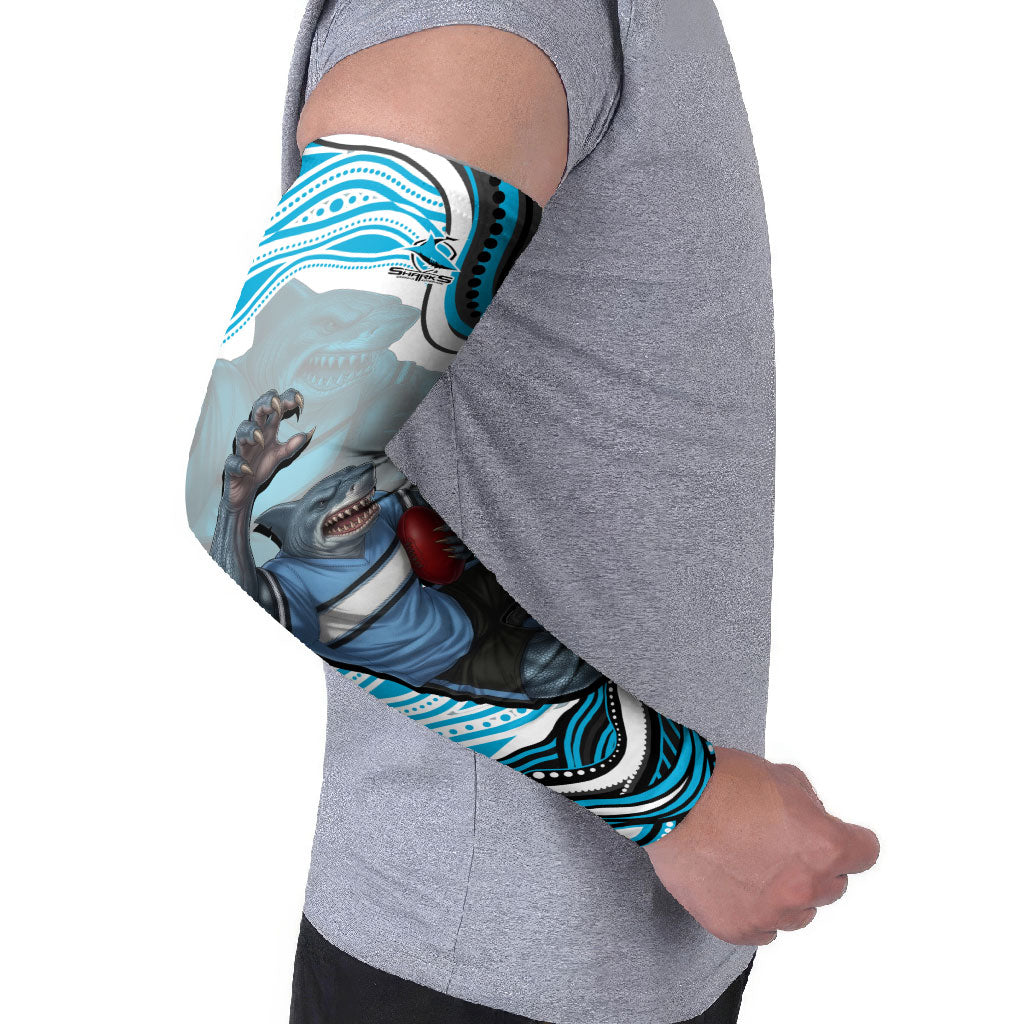 Personalized Cronulla Sutherland Sharks Arm Sleeves Aboriginal Dot Art - Dreamtime Rugby Mascot