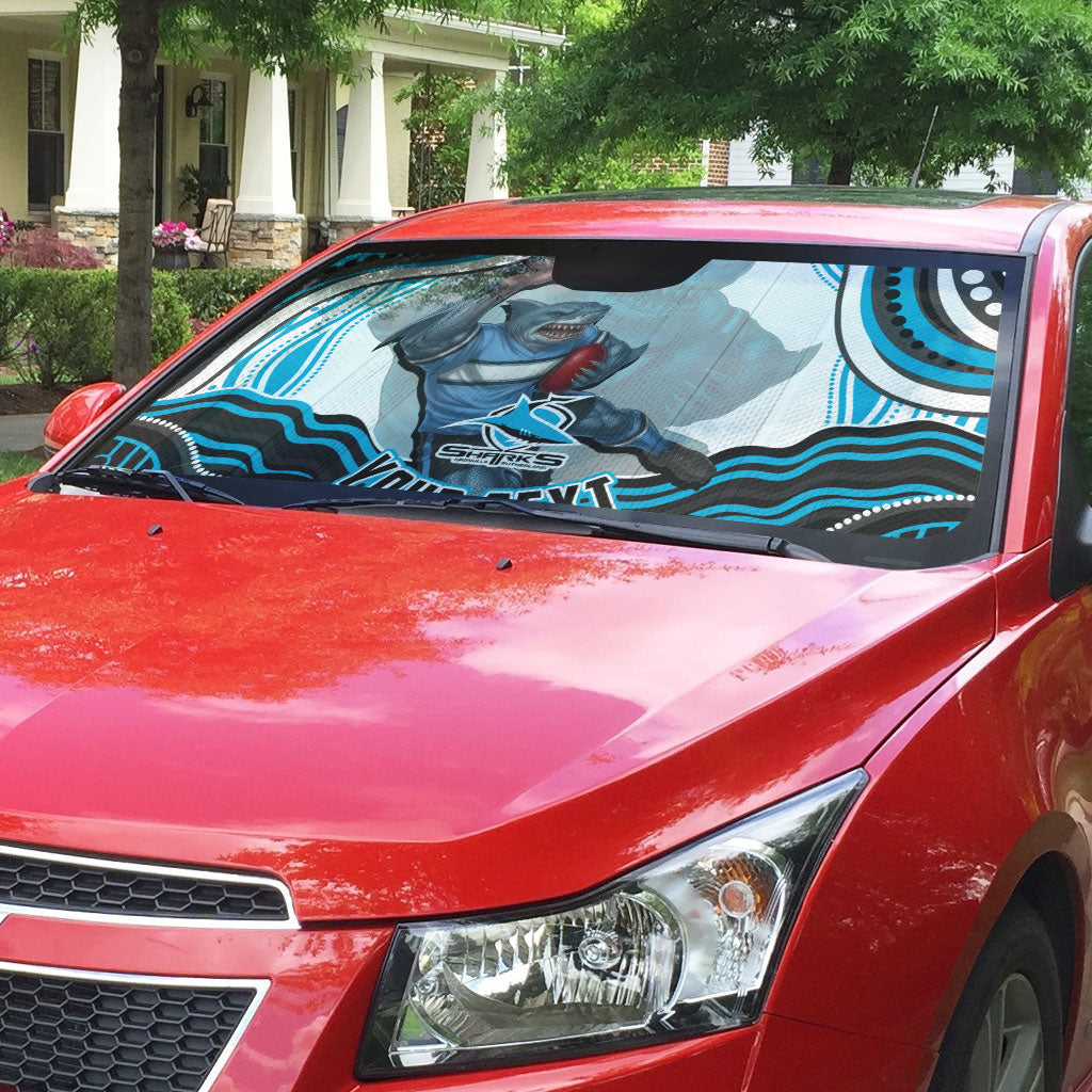 Personalized Cronulla Sutherland Sharks Auto Sun Shade Aboriginal Dot Art - Dreamtime Rugby Mascot