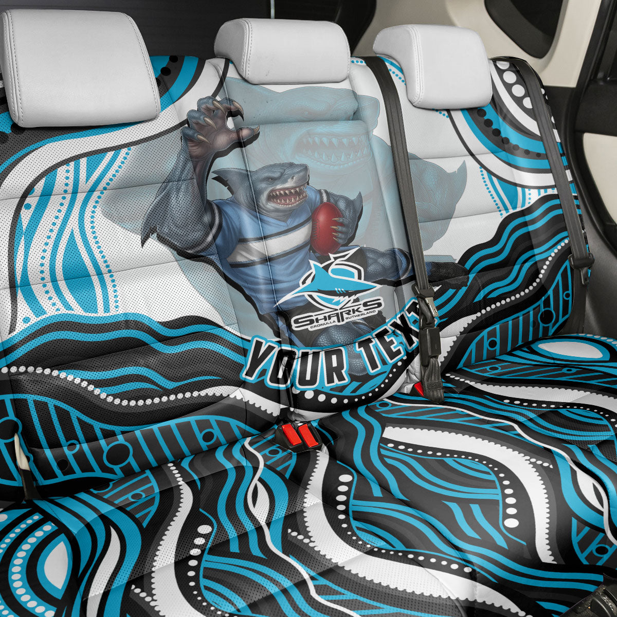 Personalized Cronulla Sutherland Sharks Back Car Seat Cover Aboriginal Dot Art - Dreamtime Rugby Mascot