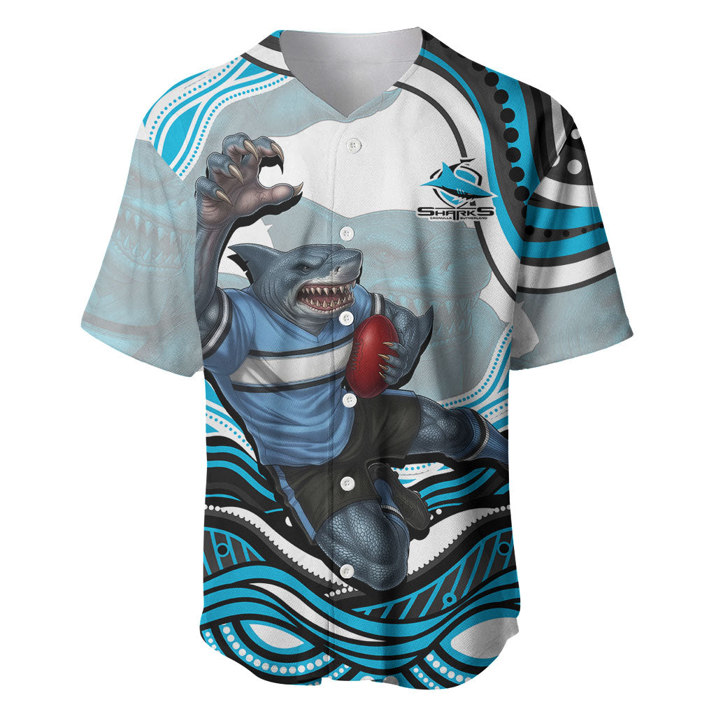 Personalized Cronulla Sutherland Sharks Baseball Jersey Aboriginal Dot Art - Dreamtime Rugby Mascot