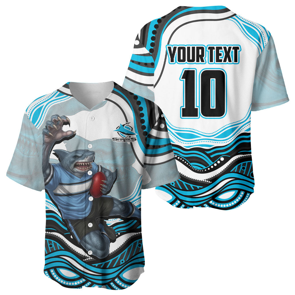 Personalized Cronulla Sutherland Sharks Baseball Jersey Aboriginal Dot Art - Dreamtime Rugby Mascot