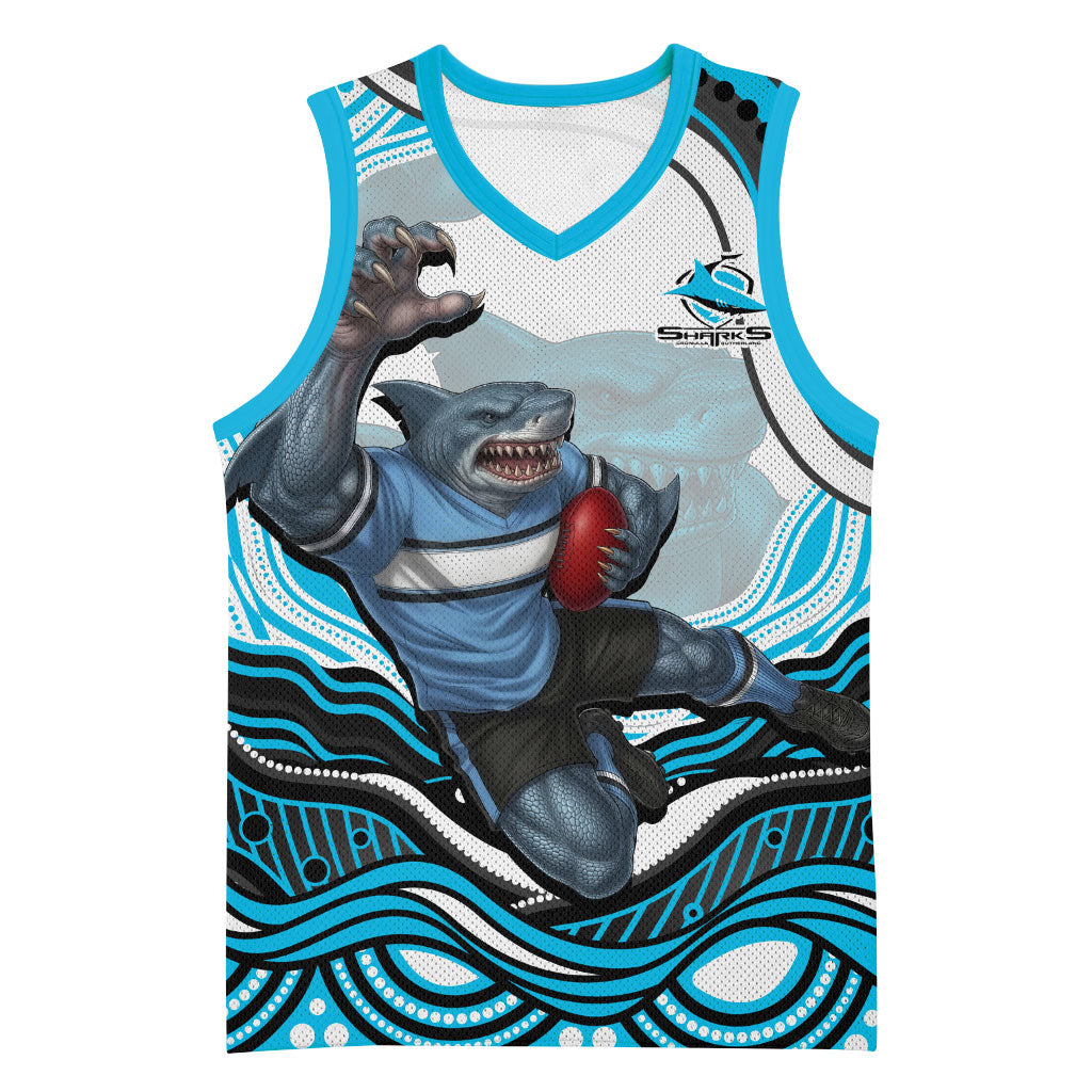 Personalized Cronulla Sutherland Sharks Basketball Jersey Aboriginal Dot Art - Dreamtime Rugby Mascot