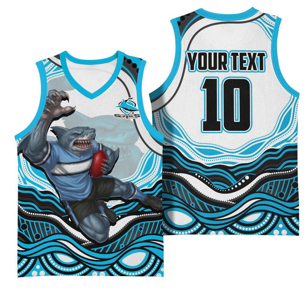 Personalized Cronulla Sutherland Sharks Basketball Jersey Aboriginal Dot Art - Dreamtime Rugby Mascot