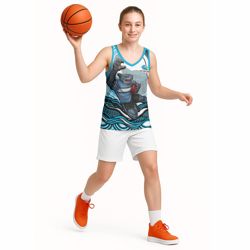 Personalized Cronulla Sutherland Sharks Basketball Jersey Aboriginal Dot Art - Dreamtime Rugby Mascot