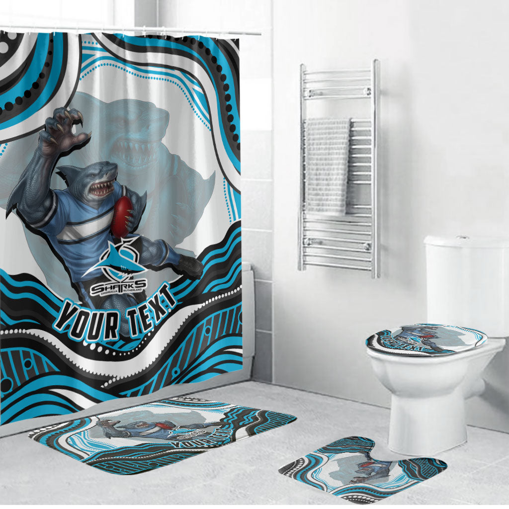 Personalized Cronulla Sutherland Sharks Bathroom Set Aboriginal Dot Art - Dreamtime Rugby Mascot
