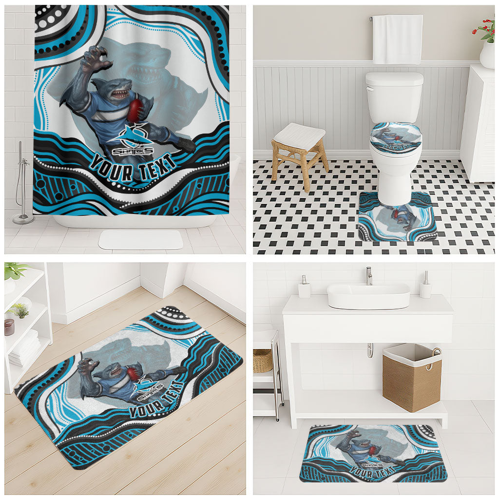 Personalized Cronulla Sutherland Sharks Bathroom Set Aboriginal Dot Art - Dreamtime Rugby Mascot
