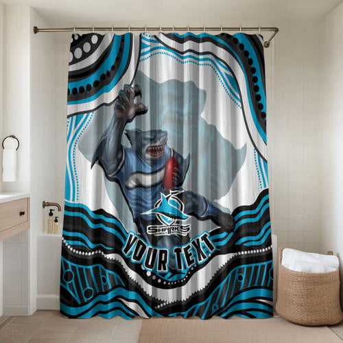 Personalized Cronulla Sutherland Sharks Bathroom Set Aboriginal Dot Art - Dreamtime Rugby Mascot