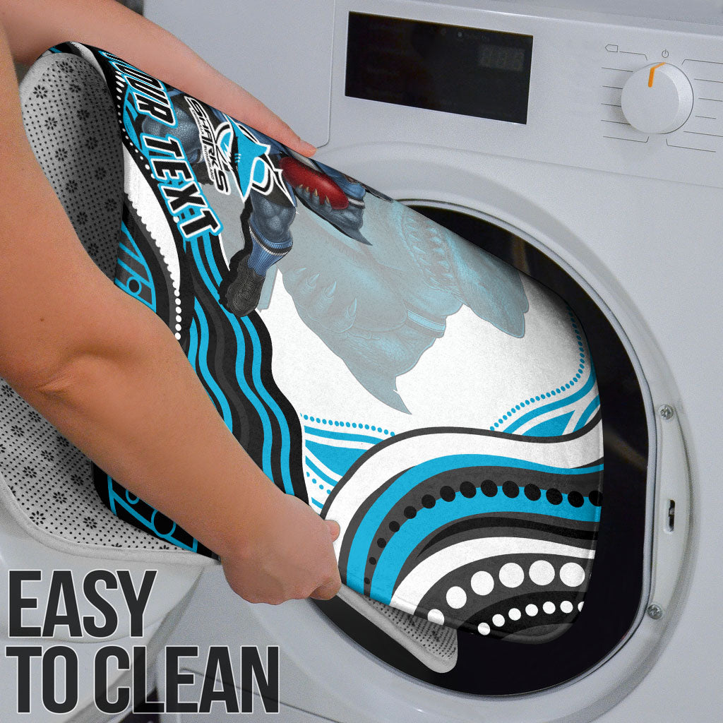 Personalized Cronulla Sutherland Sharks Bathroom Set Aboriginal Dot Art - Dreamtime Rugby Mascot