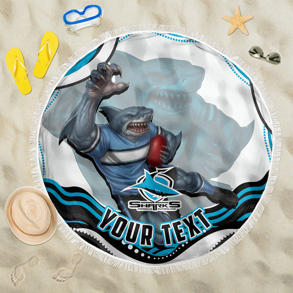 Personalized Cronulla Sutherland Sharks Beach Blanket Aboriginal Dot Art - Dreamtime Rugby Mascot