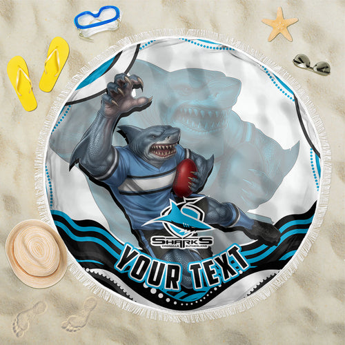 Personalized Cronulla Sutherland Sharks Beach Blanket Aboriginal Dot Art - Dreamtime Rugby Mascot