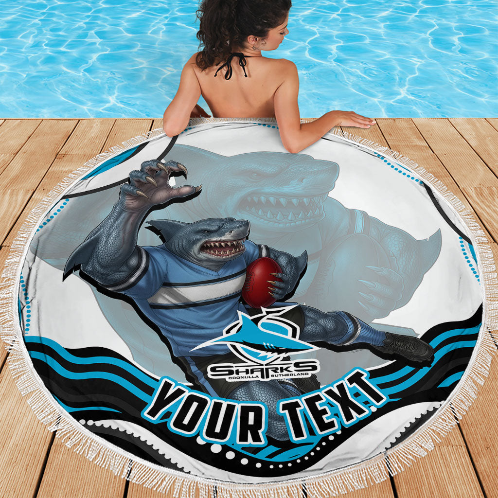 Personalized Cronulla Sutherland Sharks Beach Blanket Aboriginal Dot Art - Dreamtime Rugby Mascot