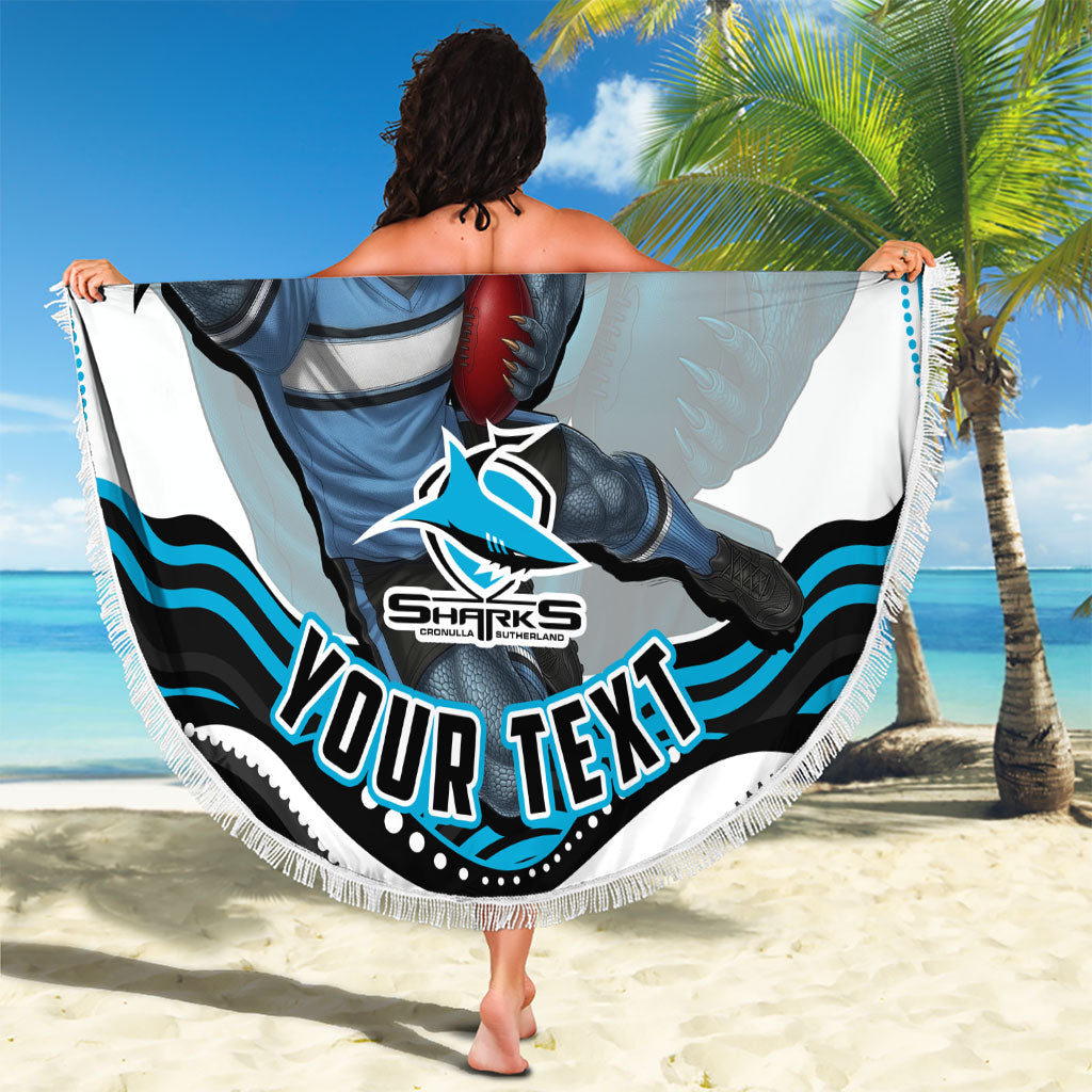 Personalized Cronulla Sutherland Sharks Beach Blanket Aboriginal Dot Art - Dreamtime Rugby Mascot