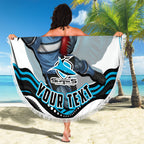 Personalized Cronulla Sutherland Sharks Beach Blanket Aboriginal Dot Art - Dreamtime Rugby Mascot