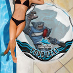 Personalized Cronulla Sutherland Sharks Beach Blanket Aboriginal Dot Art - Dreamtime Rugby Mascot
