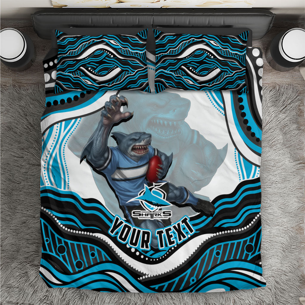 Personalized Cronulla Sutherland Sharks Bedding Set Aboriginal Dot Art - Dreamtime Rugby Mascot
