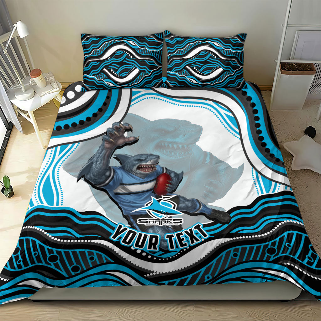 Personalized Cronulla Sutherland Sharks Bedding Set Aboriginal Dot Art - Dreamtime Rugby Mascot