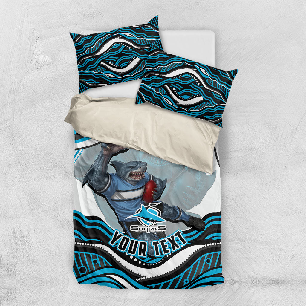 Personalized Cronulla Sutherland Sharks Bedding Set Aboriginal Dot Art - Dreamtime Rugby Mascot