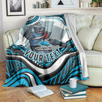 Personalized Cronulla Sutherland Sharks Blanket Aboriginal Dot Art - Dreamtime Rugby Mascot