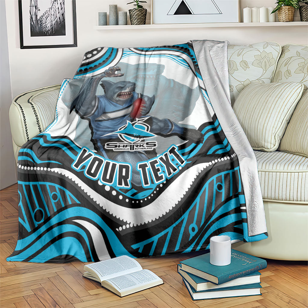 Personalized Cronulla Sutherland Sharks Blanket Aboriginal Dot Art - Dreamtime Rugby Mascot