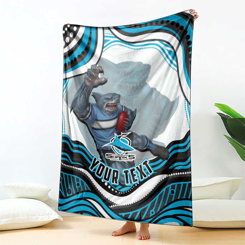 Personalized Cronulla Sutherland Sharks Blanket Aboriginal Dot Art - Dreamtime Rugby Mascot
