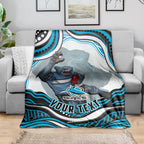 Personalized Cronulla Sutherland Sharks Blanket Aboriginal Dot Art - Dreamtime Rugby Mascot