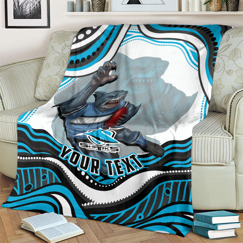 Personalized Cronulla Sutherland Sharks Blanket Aboriginal Dot Art - Dreamtime Rugby Mascot